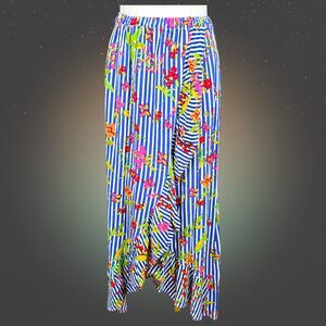 Magic Tropical Floral Stripe Faux Wrap Maxi Skirt S Resort Mediterranean Boho
